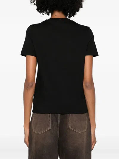 Moncler Crew Neck Top Ribbed Collar Short Sleeves In Black