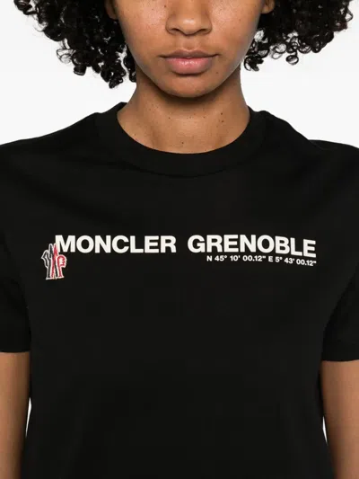 Moncler Crew Neck Top Ribbed Collar Short Sleeves In Black