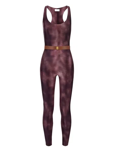 Elisabetta Franchi Python-print Belted Jumpsuit In Burgundy
