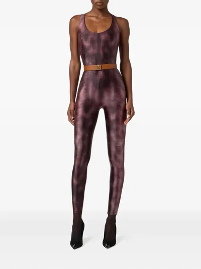 Elisabetta Franchi Python-print Belted Jumpsuit In Burgundy