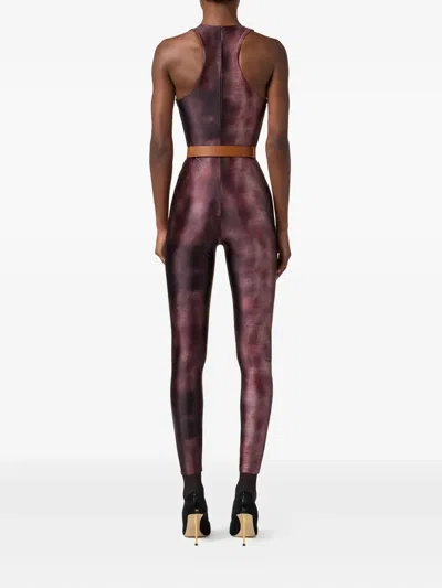 Elisabetta Franchi Python-print Belted Jumpsuit In Burgundy