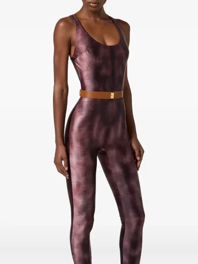 Elisabetta Franchi Python-print Belted Jumpsuit In Burgundy