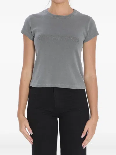 Alexander Wang Slim Fit Cropped Baby T-shirt With Graphic In Gray