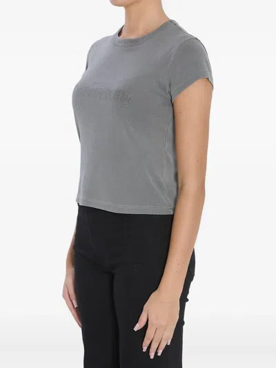 Alexander Wang Slim Fit Cropped Baby T-shirt With Graphic In Gray