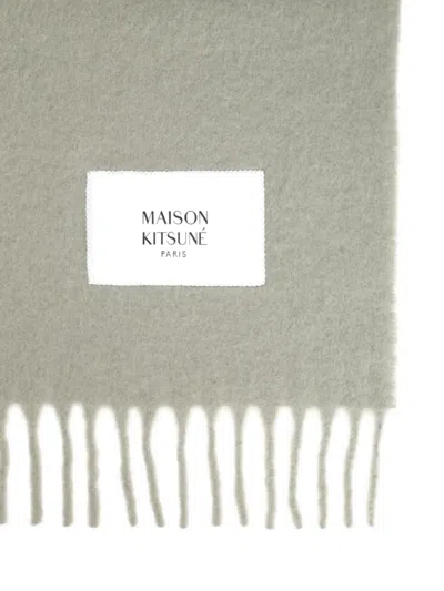 Maison Kitsuné Green Soft Fabric Scarf With Versatile Rectangular Shape In Gray