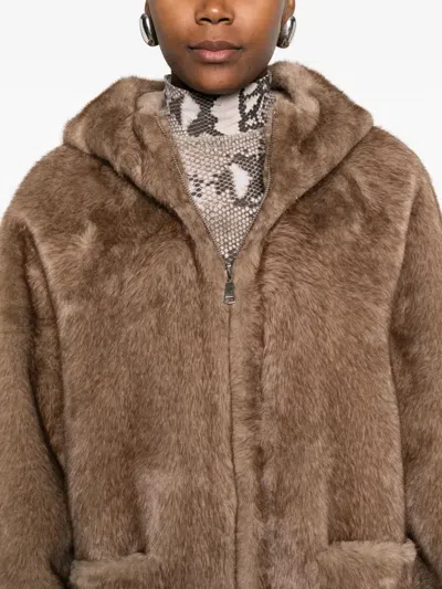 Betta Corradi Hooded Oversized Jacket In Brown