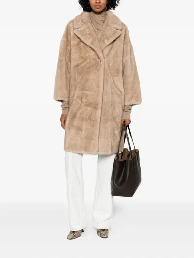 Betta Corradi Mid-length Plush Beige Coat In Brown