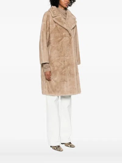Betta Corradi Mid-length Plush Beige Coat In Brown