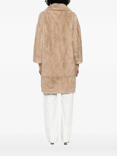 Betta Corradi Mid-length Plush Beige Coat In Brown