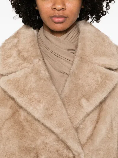 Betta Corradi Mid-length Plush Beige Coat In Brown