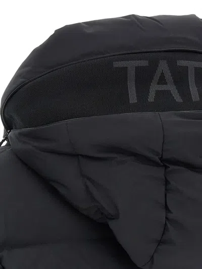 Tatras Domiziano Black Down Jacket With Fixed Hood And Logo Patch On The Sleeve In Tech Fabric Man In Animal Print