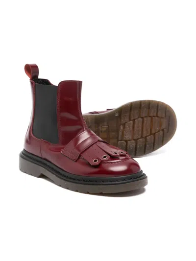 Rondinella Fringed Leather Boots In Burgundy