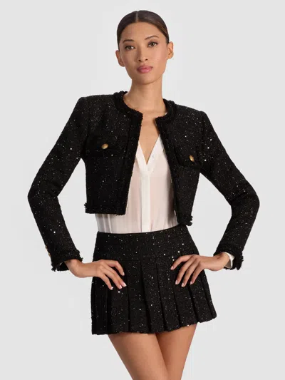 Alice And Olivia Dumont Embellished Tweed Jacket In Black