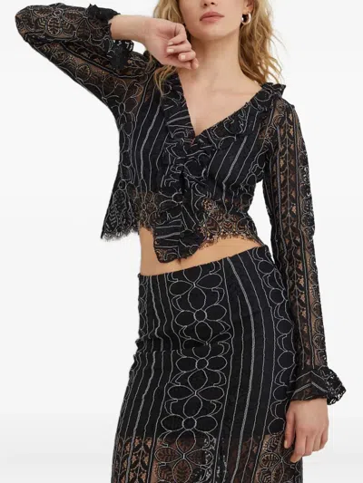 Resume Ruffled Lace Top In Black