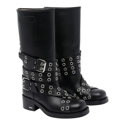 Mach &amp; Mach Leather Combat Boots With Straps And Eyelets In Black