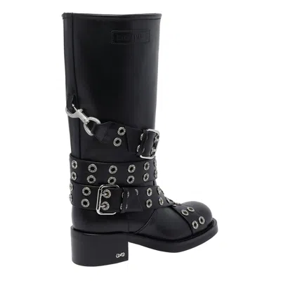 Mach &amp; Mach Leather Combat Boots With Straps And Eyelets In Black