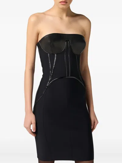 Elisabetta Franchi Python-effect Bustier-style Mini Dress In Black