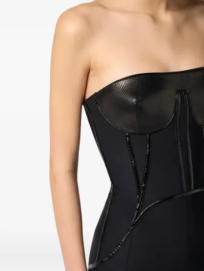 Elisabetta Franchi Python-effect Bustier-style Mini Dress In Black
