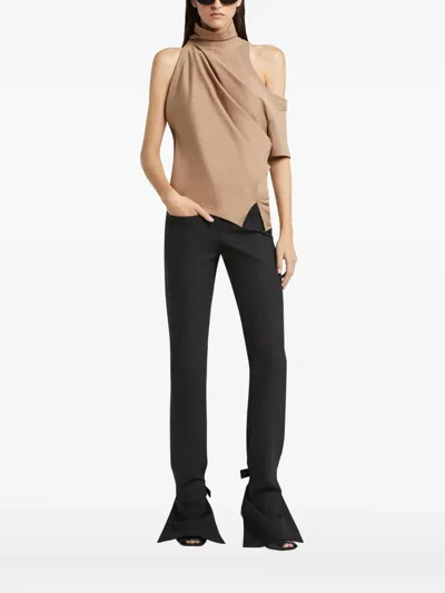 Courrèges Beige Twisted Jersey T-shirt In Brown