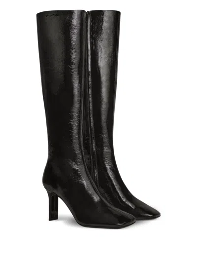 Courrèges Square-toe Calf-leather Knee-high Boots In Black