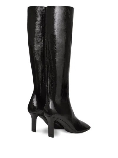 Courrèges Square-toe Calf-leather Knee-high Boots In Black