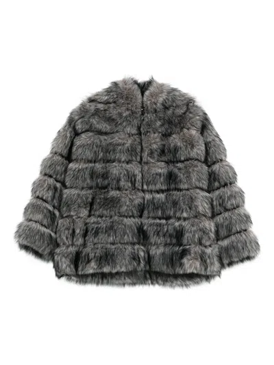 Betta Corradi Textured Grey Coat With High Collar In Gray