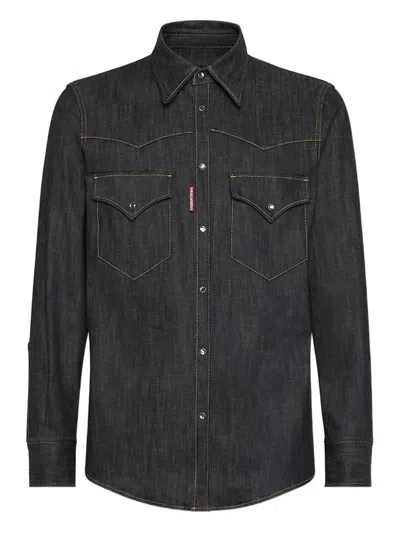 Dsquared2 Long-sleeve Casual Denim Shirt With Pocket Details In Black