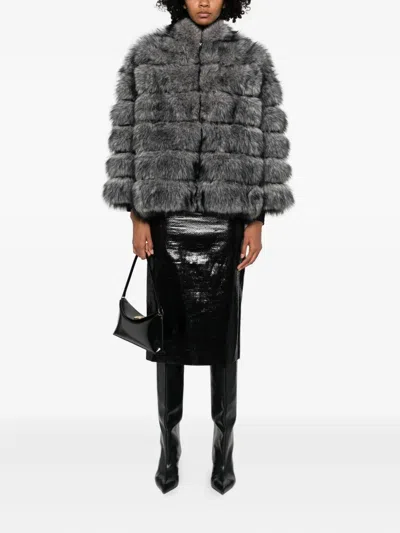 Betta Corradi Textured Grey Coat With High Collar In Gray