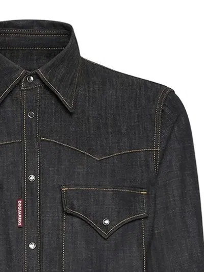 Dsquared2 Long-sleeve Casual Denim Shirt With Pocket Details In Black