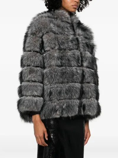 Betta Corradi Textured Grey Coat With High Collar In Gray