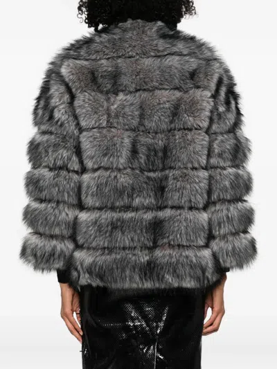 Betta Corradi Textured Grey Coat With High Collar In Gray