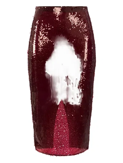 Elisabetta Franchi Sequin Split Skirt In Red