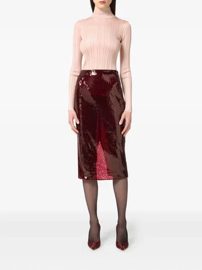 Elisabetta Franchi Sequin Split Skirt In Red