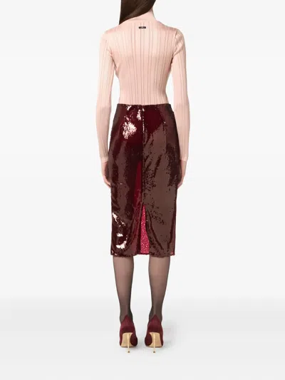 Elisabetta Franchi Sequin Split Skirt In Red