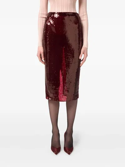 Elisabetta Franchi Sequin Split Skirt In Red