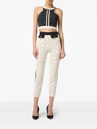 Elisabetta Franchi Logo-print Two-colour Trousers In Red