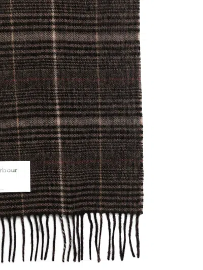 Barbour Checked Fringed Scarf In Brown