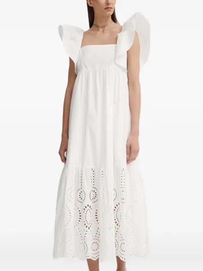 荷叶边孔眼连衣裙