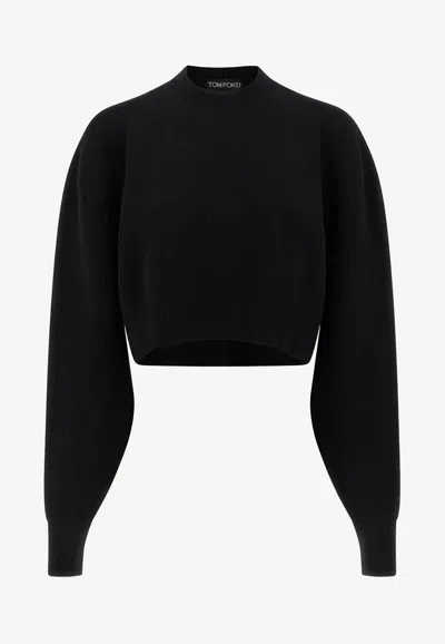 Tom Ford Sculptural Double Face Virgin Wool Blend Crop Sweater In Black