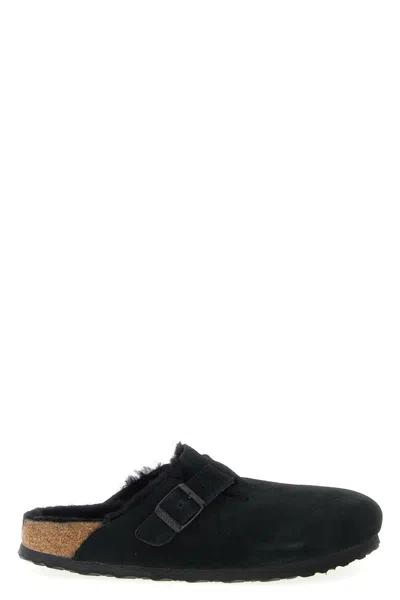 Birkenstock Black Boston Shearling Slippers In Black
