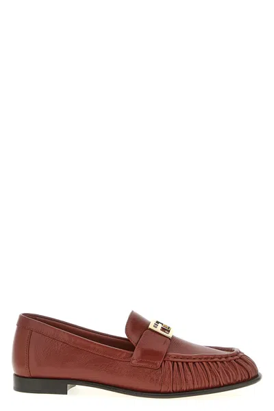 Fendi Curled Metal Detail Baguette Loafers In Red