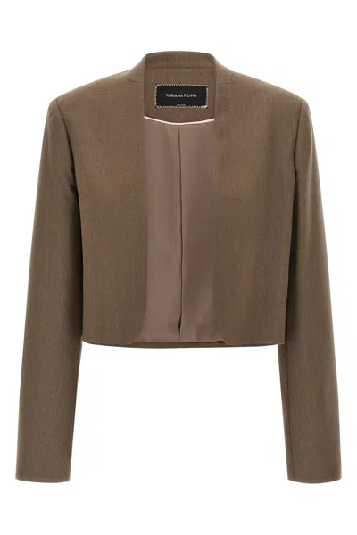 Fabiana Filippi Cropped Pinstripe Jacket In Brown
