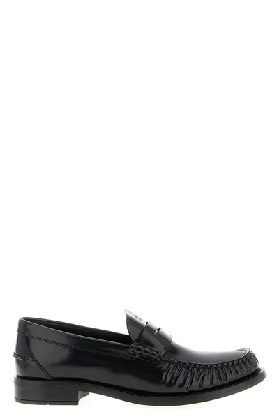 Prada Round Toe Leather Loafers With Shiny Finish In Black