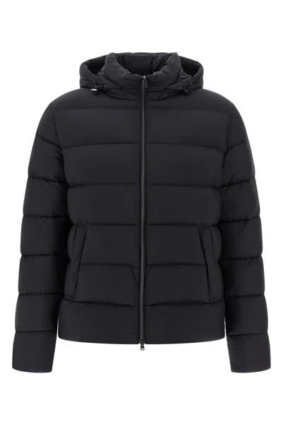 Herno Quilted Hooded Down Jacket With Side Pockets In Black