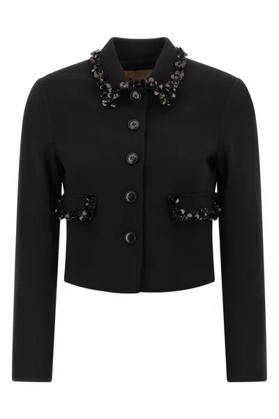 Twinset Cropped Tailored Jacket With Decorative Embellishments In Black