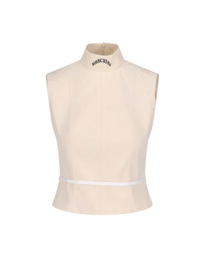 Moschino High Neck Sleeveless Cotton Top In Neutral