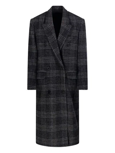 Isabel Marant Étoile Double-breasted Grey Plaid Coat With Structured Silhouette In Gray