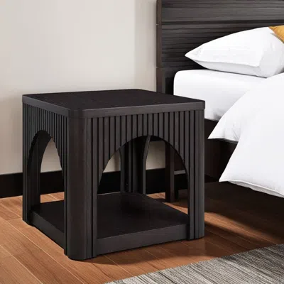 Hivvago Yini Square Side End Table, Lattice, Arch Design, 24 Inch Black Wood