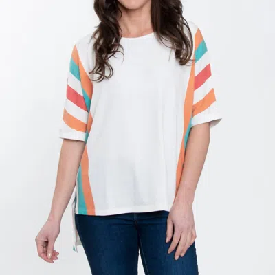 Elsie & Zoey Daya Stripe Dolman Half Sleeve Hi-lo Top In Orange, White, And Aqua In Multi