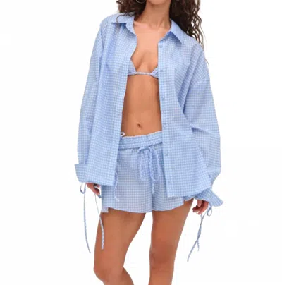 For Love & Lemons Gingham Button Down In Blue In Blue